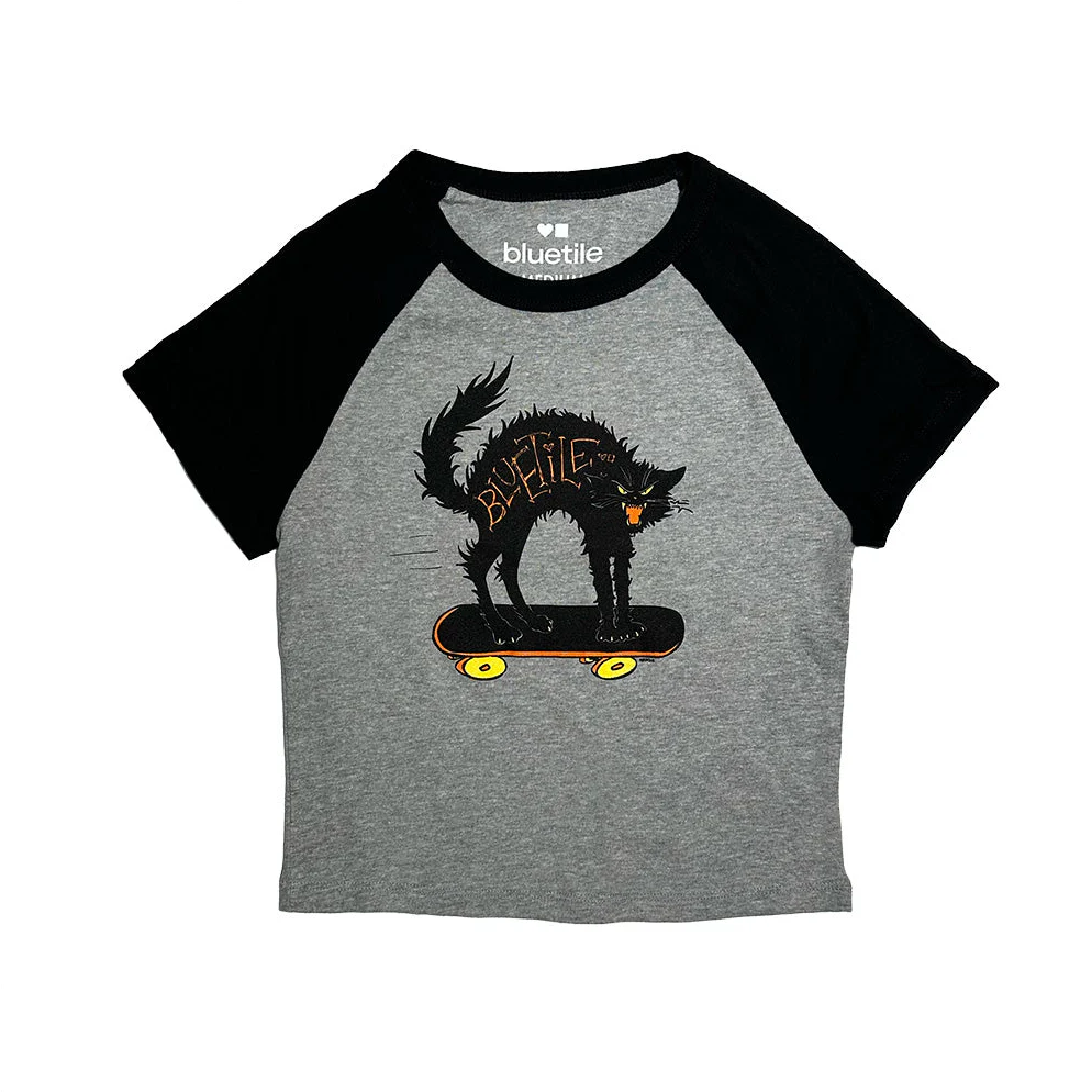 BLUETILE BLACK CAT MICRO RIB RAGLAN BABY TEE GREY