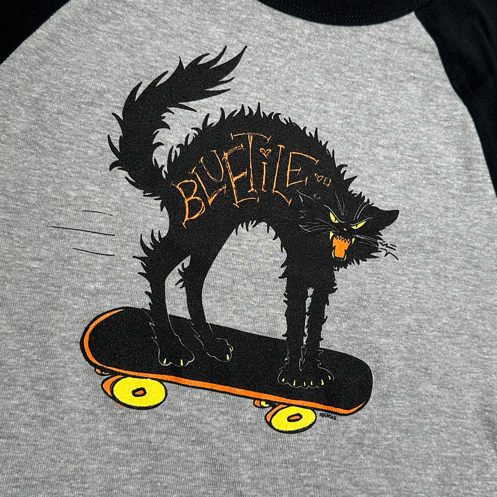 BLUETILE BLACK CAT MICRO RIB RAGLAN BABY TEE GREY - Image 2