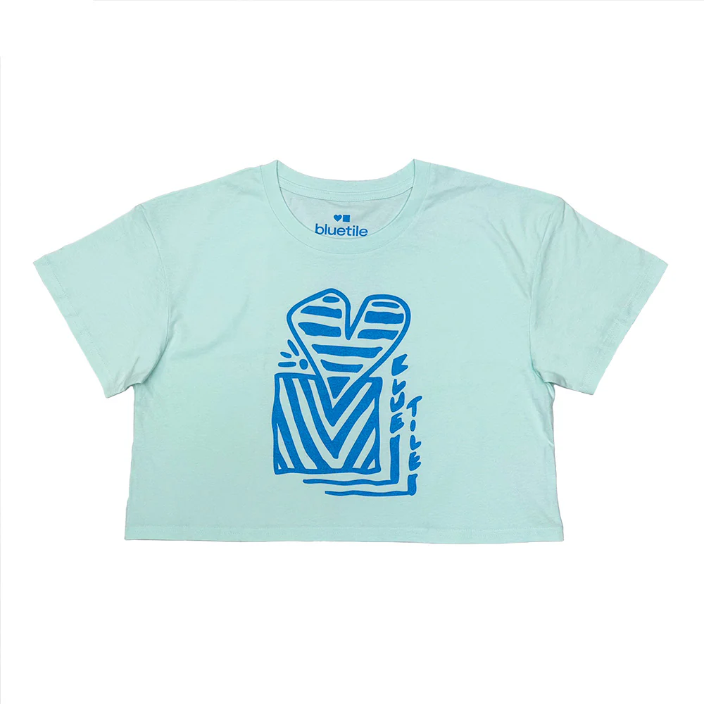 BLUETILE HEART + SQUARE CROP TEE SEAFOAM