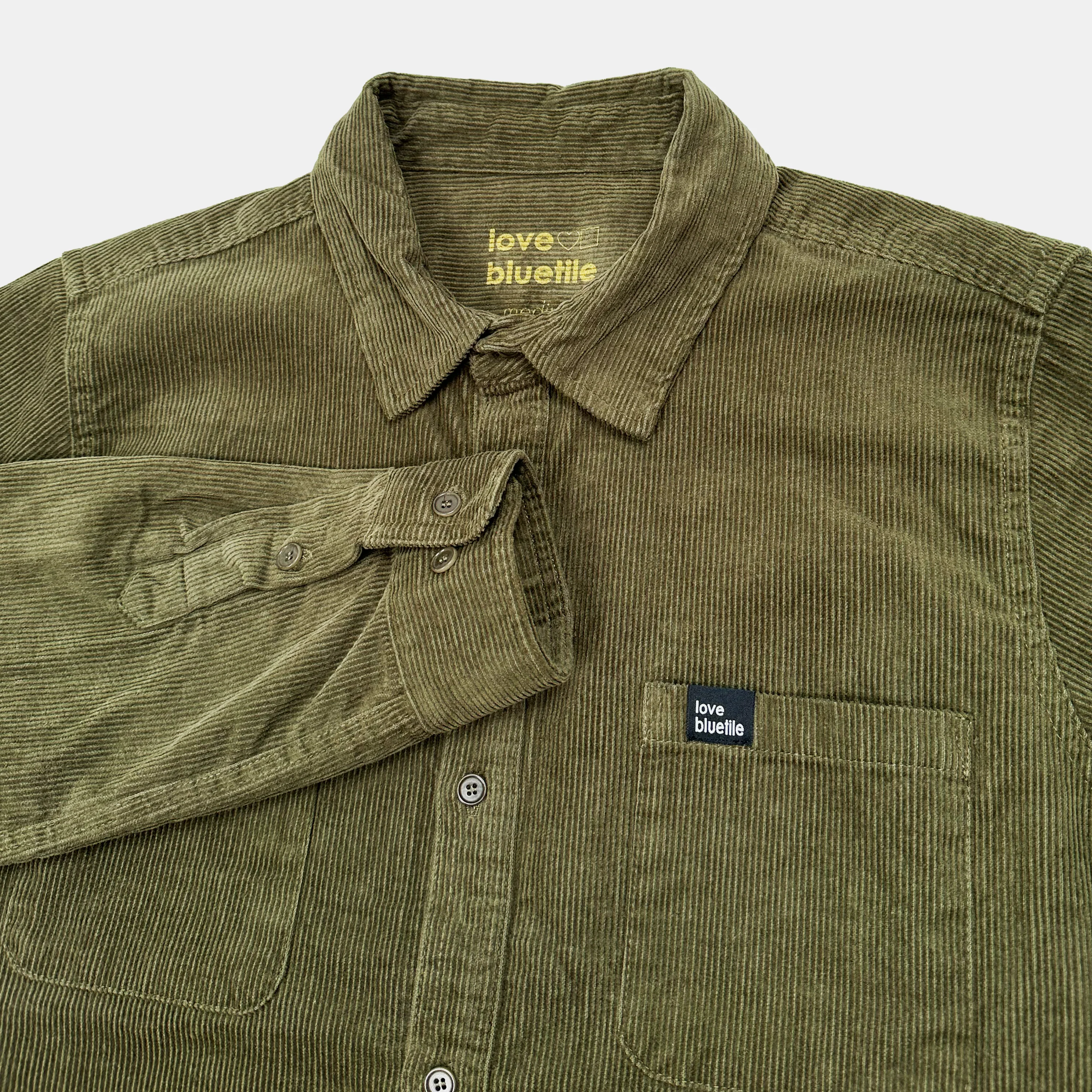BLUETILE "LOVE BLUETILE" CORDUROY BUTTON UP ARMY - Image 2