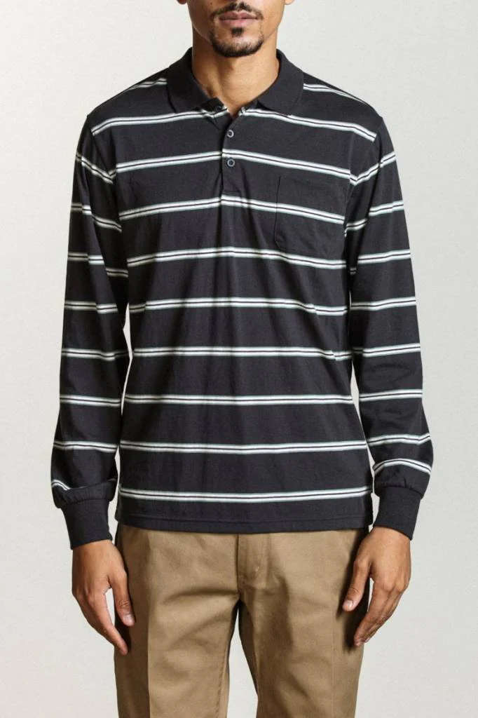 BRIXTON NOAH LONG SLEEVE POLO WASHED BLACK - Image 2