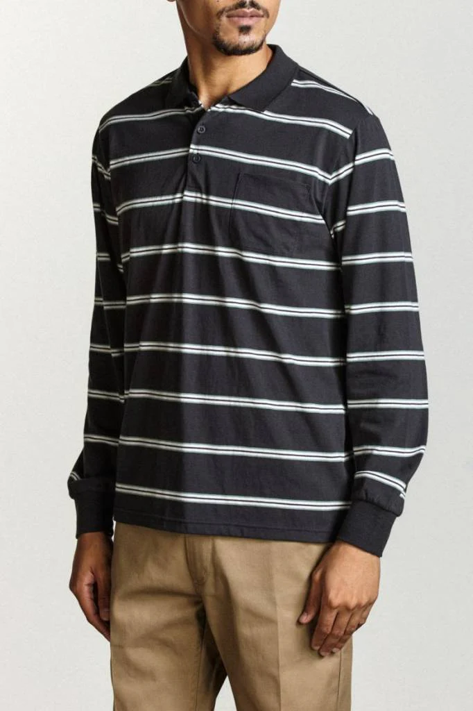 BRIXTON NOAH LONG SLEEVE POLO WASHED BLACK - Image 3