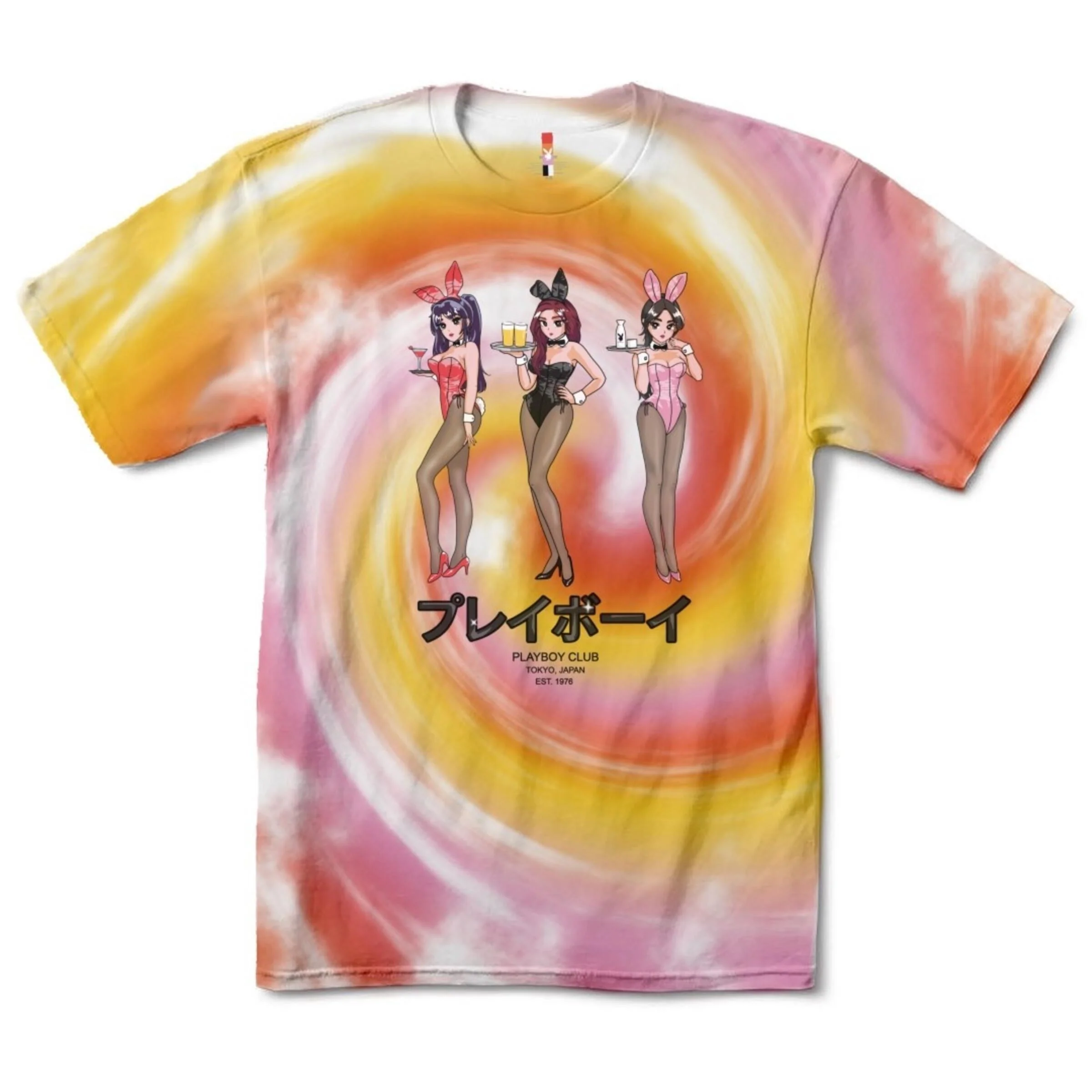 COLOR BARS PLAYBOY HAPPY HOUR TIE DYE TEE