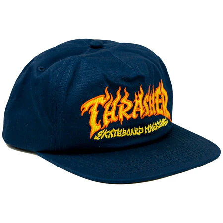 THRASHER FIRE LOGO SNAPBACK NAVY
