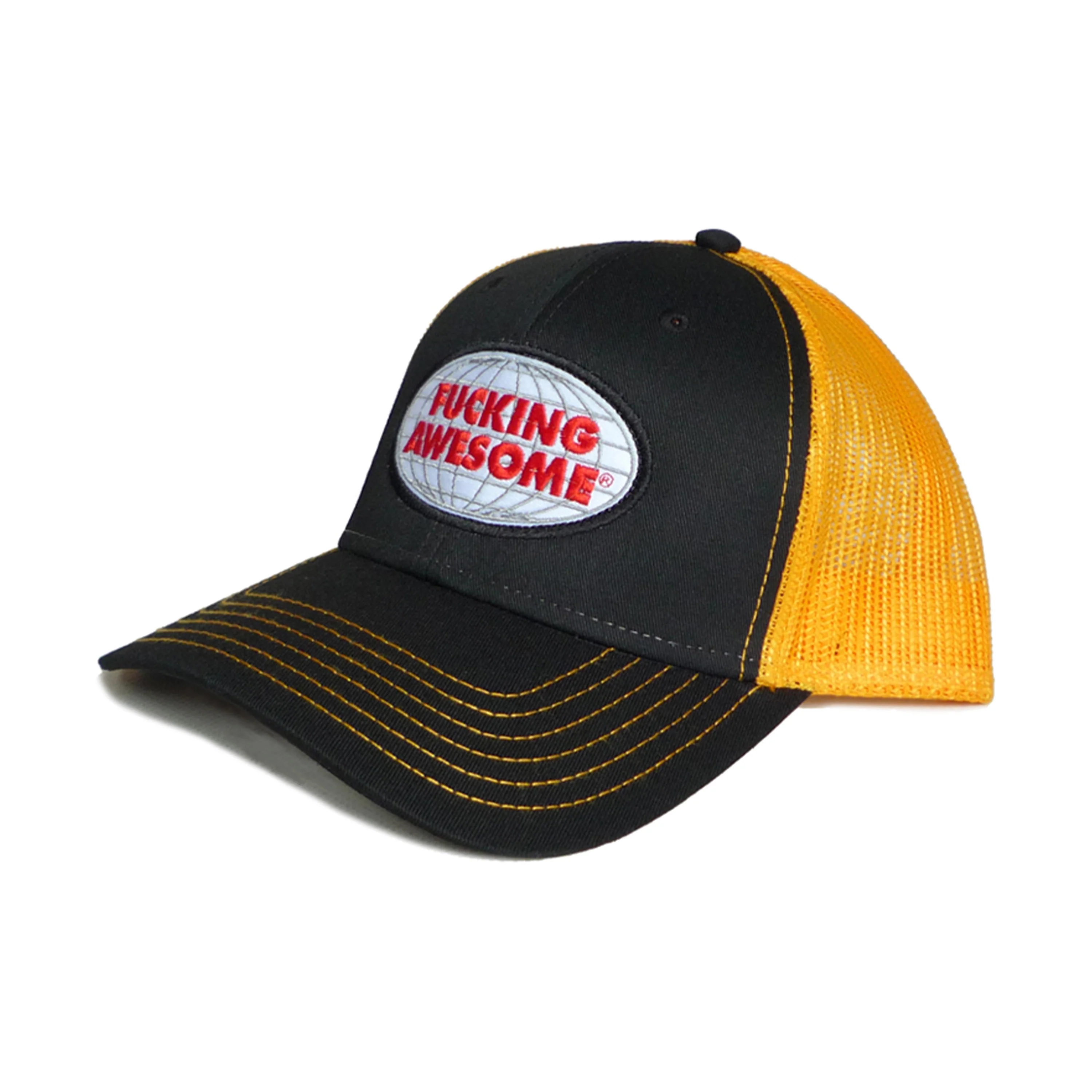 FUCKING AWESOME MECHANICS 6 PANEL MESH HAT BLACK / GOLD