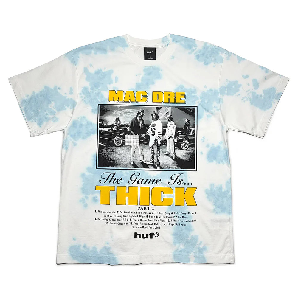 HUF X MAC DRE GAME IS THICK TEE BLUE TIE DYE