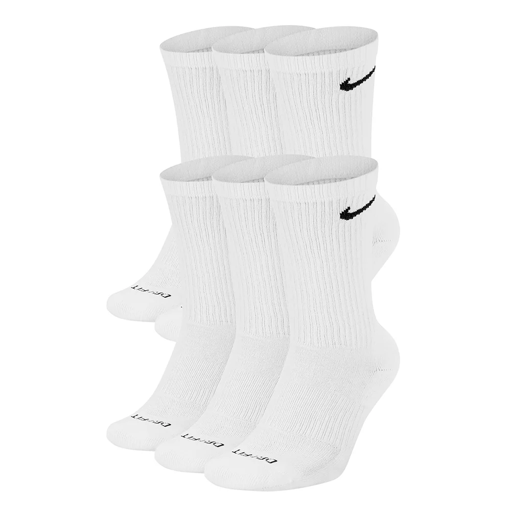 NIKE EVERYDAY CREW SOCKS 6PACK WHITE LARGE