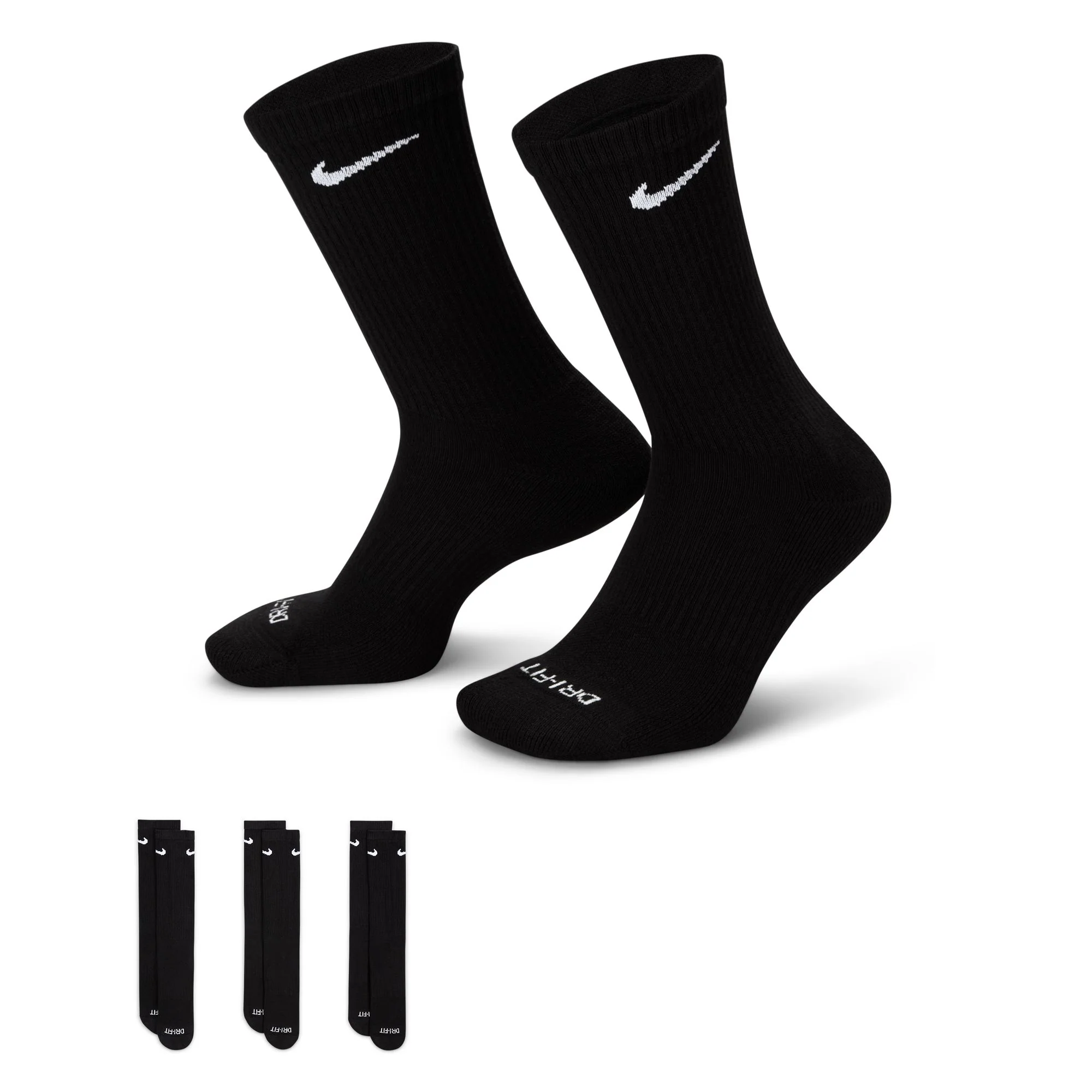 NIKE EVERYDAY CREW SOCKS 3PACK BLACK LARGE