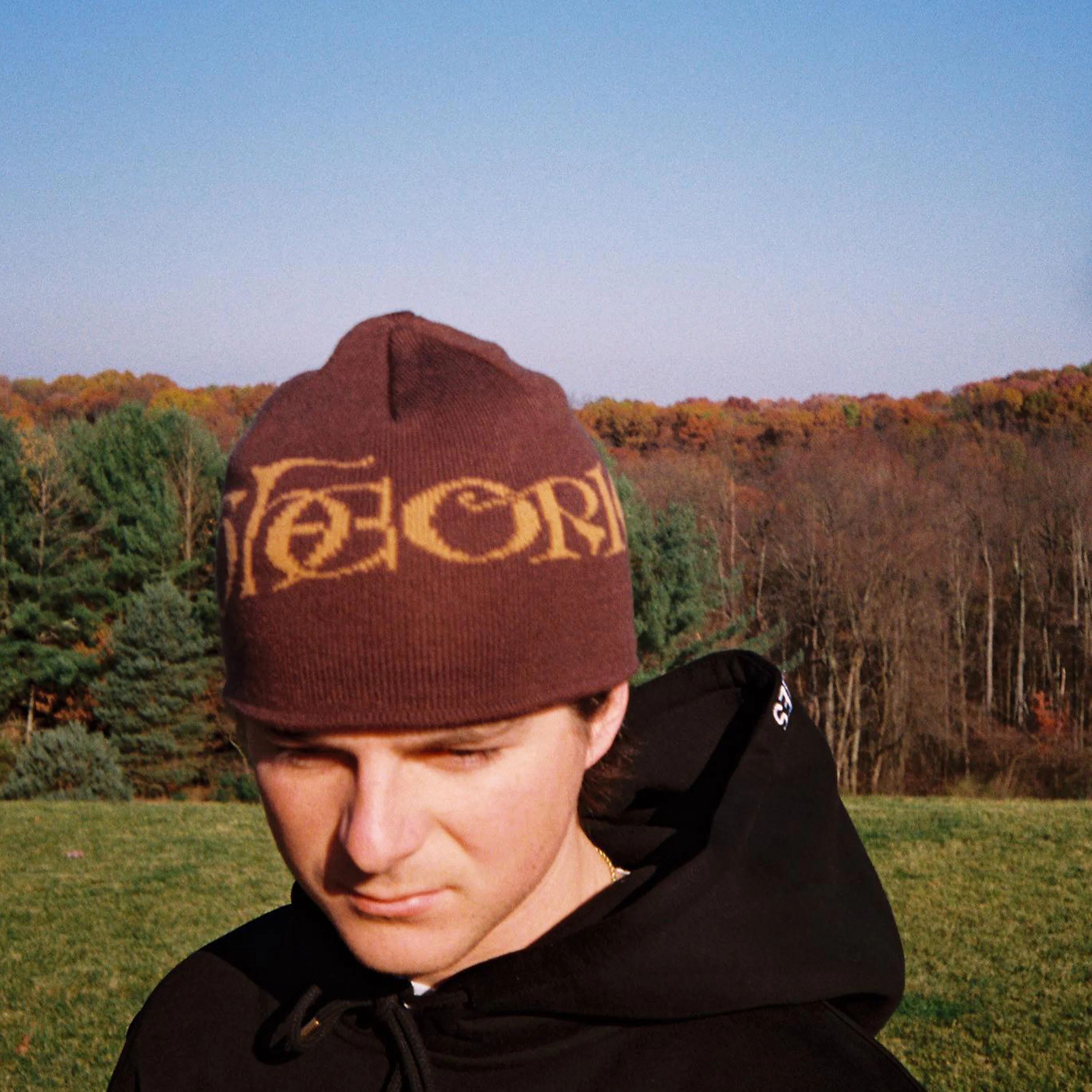 THEORIES SECRETUM JAQUARD KNIT BEANIE BURNT ORANGE - Image 2