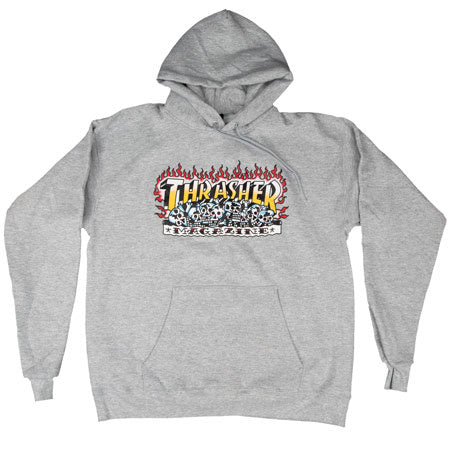 THRASHER KRAK SKULLS HOODIE HEATHER GREY