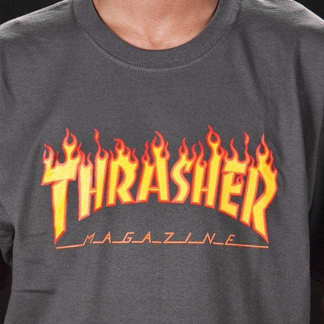 THRASHER FLAME LOGO T-SHIRT GREY - Image 2