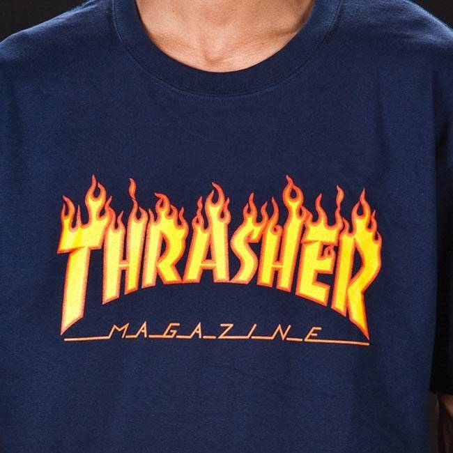 THRASHER FLAME LOGO T-SHIRT NAVY
