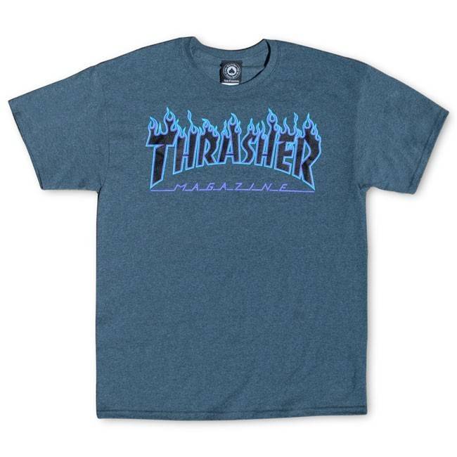 THRASHER FLAME LOGO T-SHIRT PURPLE / DARK HEATHER