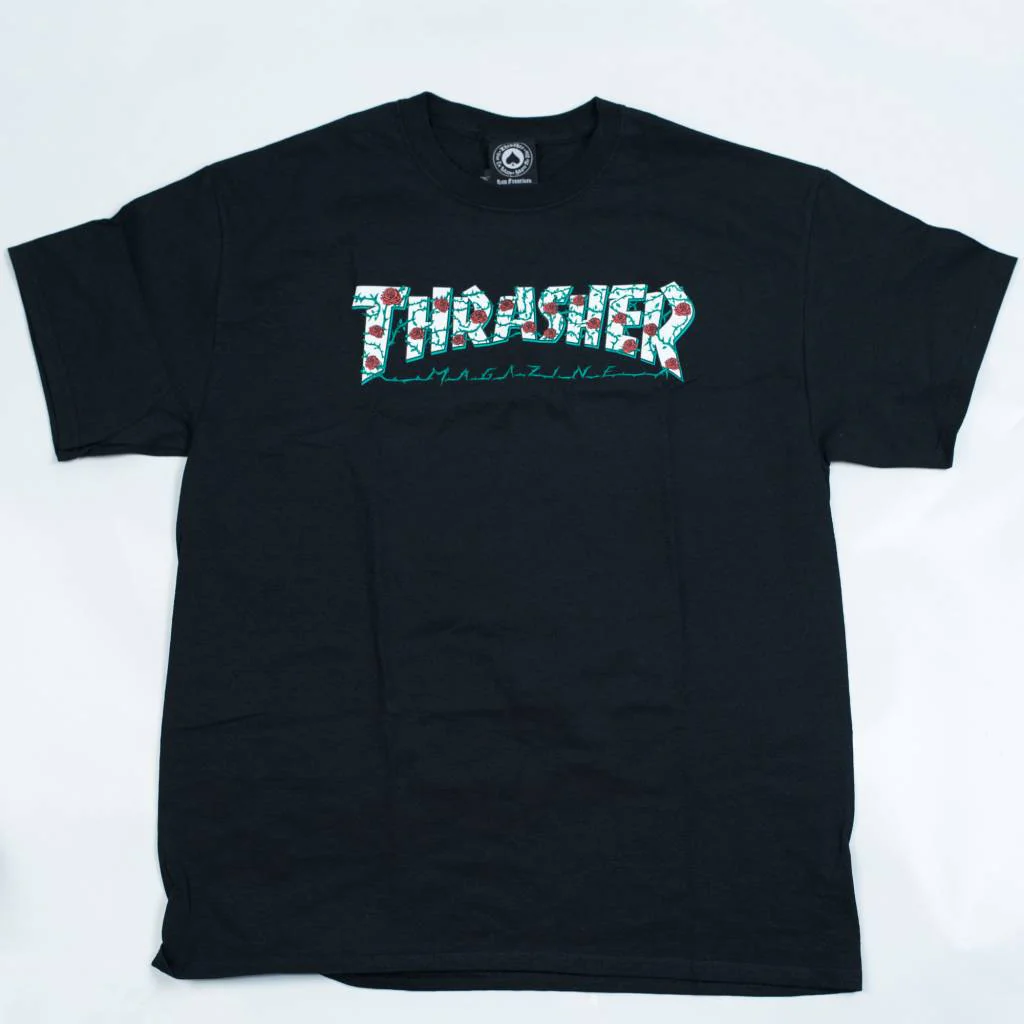THRASHER MAGAZINE ROSES LOGO T-SHIRT BLACK